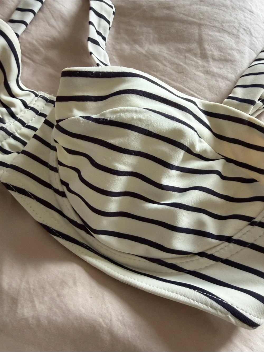 Striped White and Black Tie-Side Bikini